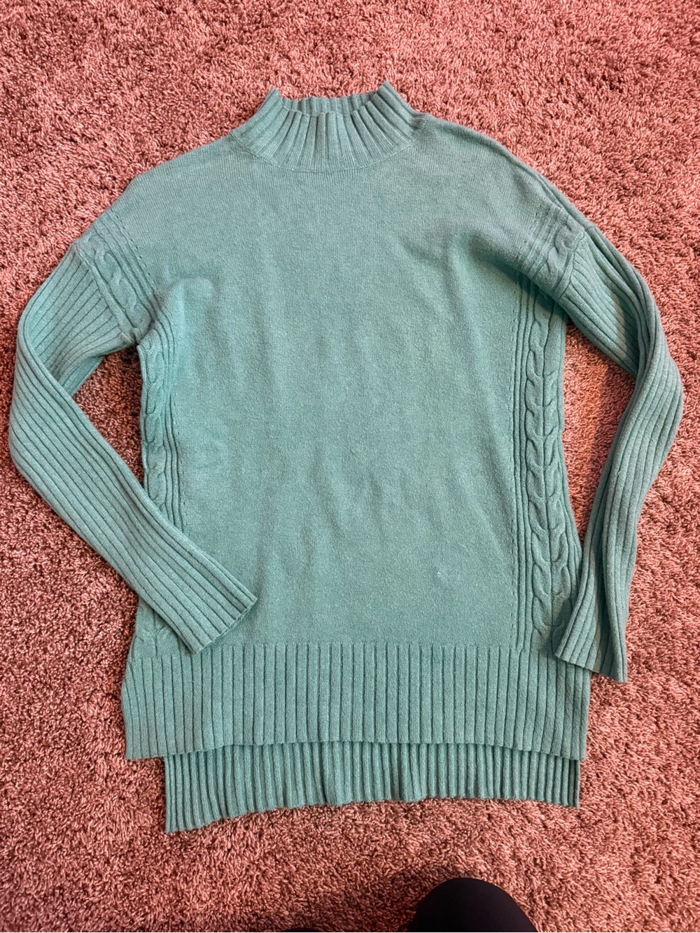 Cyrus Mint Green Ribbed Cable Mock-Neck Sweater